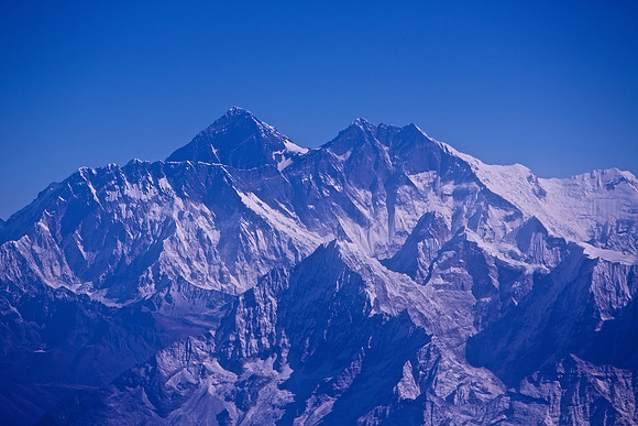 Mt. Everest (29,029 feet) is the highest peak in the image (and the world)