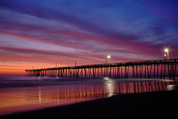 Sunrise over the Atlantic Ocean and Nags Head Fishing Pier, NC
