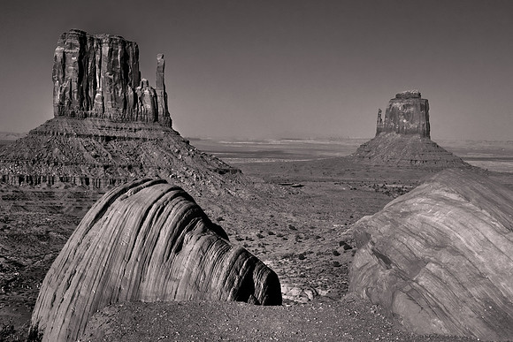Ansel Adam's Rocks with West and East Mittens, Monument Valley, Utah - Utah Revisited in B&W: 2022 April 27- May 5.
