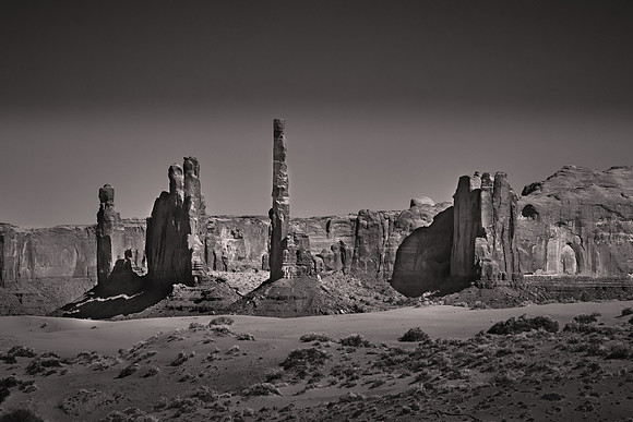 Totem Pole and Thunderbird Mesa, Monument Valley, UT. - Utah Revisited in B&W: 2022 April 27- May 5.
