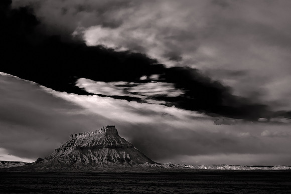 Factory Butte, UT, under cloud. - Utah Revisited in B&W: 2022 April 27- May 5.