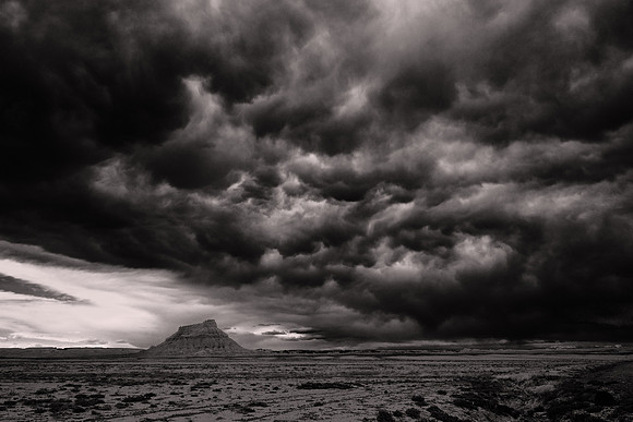 Factory Butte, UT, at sunset - Utah Revisited in B&W: 2022 April 27- May 5.