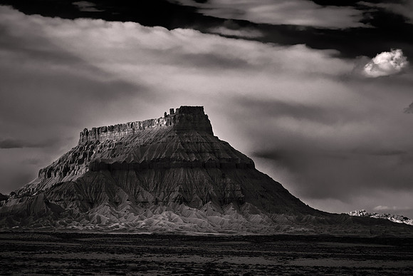 Factory Butte, UT, under cloud. - Utah Revisited in B&W: 2022 April 27- May 5.