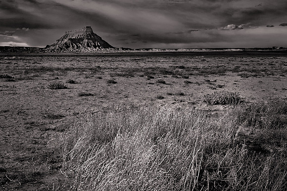 Factory Butte, UT, at sunset. - Utah Revisited in B&W: 2022 April 27- May 5.