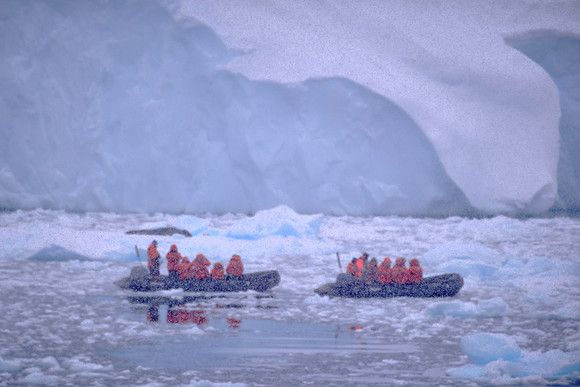 Snow squall in Paradise Bay, Antarctica