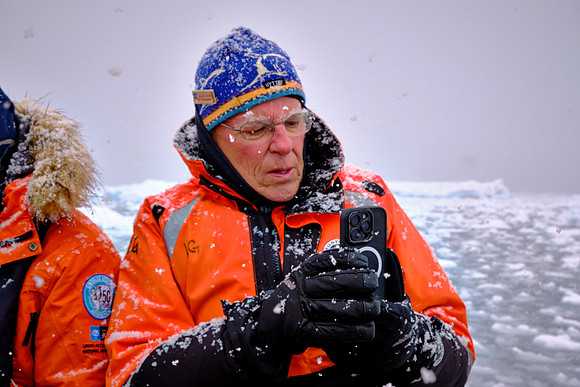 Snow squall in Paradise Bay, Antarctica