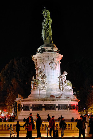 Monument by night to the French Revolution in La Place de la République.
