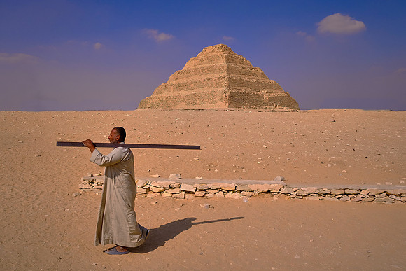 Saqqara, in Giza, contains ancient burial grounds of Egyptian royalty, serving as the necropolis for the ancient Egyptian capital, Memphis.