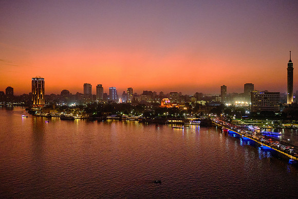 Cairo and the Nile River at sunset from our hotel room.