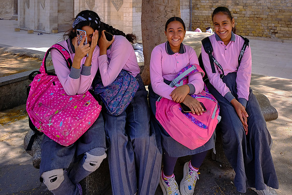 Local schoolgirls are mightily amused.