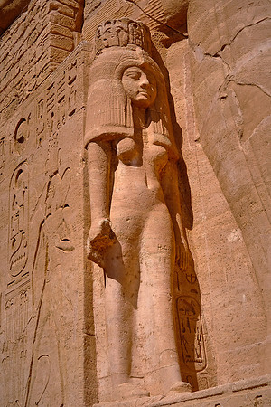The temples served as a monument to the king Ramses II. His wife Nefertari and children can be seen in smaller figures by his feet.