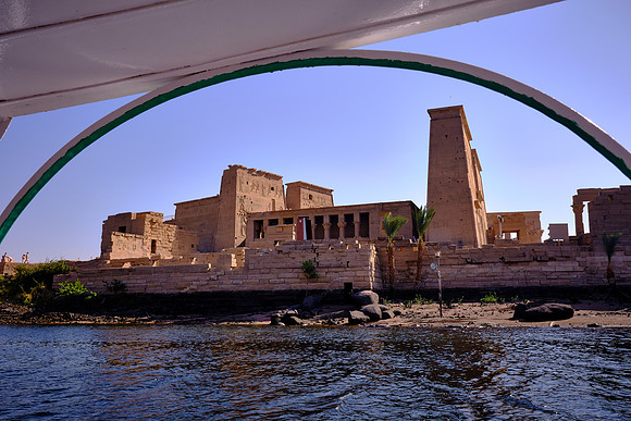 The Philae temple complex is on Agilkia Island in the reservoir of Lake Nasser, Egypt.