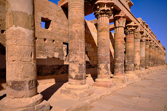 The temple for Isis, built by Nectanebo I during 380-362 BC, was approached from the river through a double colonnade.