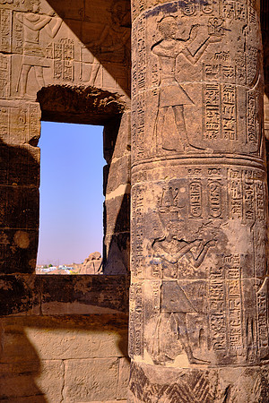 The story of Osiris is represented on the walls of this temple, and many of the pillars are particularly rich in symbolic imagery.