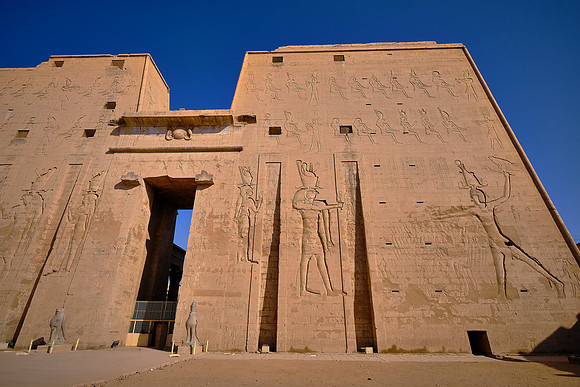 On the walls are important scenes and inscriptions of the Sacred Drama which relate to the conflict between Horus and Seth.