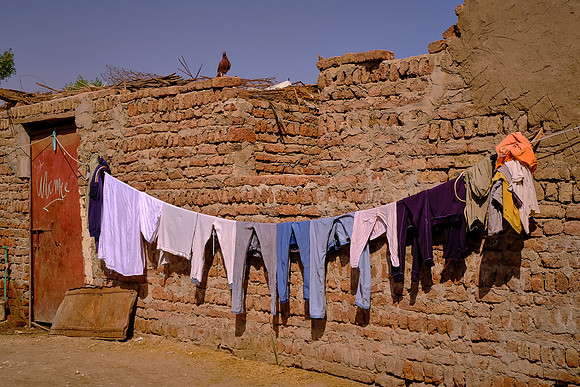 Laundry drying in the sun.