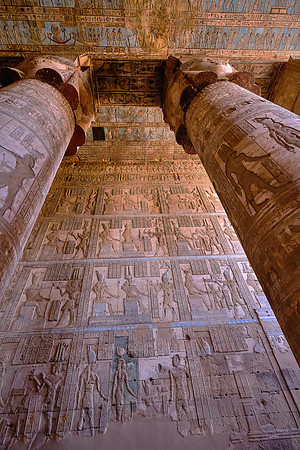Restoration includes cleaning of the Great Pillars Hall and restoring the original colors and clarity of scenes on walls and ceilings.