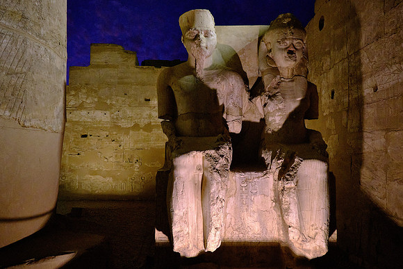 Tutankhamun on the left and his wife on the right in the Temple of Luxor.