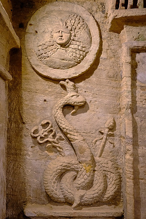 The catacombs merge Roman, Greek, and Egyptian cultural influences.