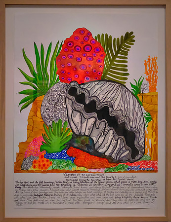 Her works span painting, printmaking, drawing, jewelry, weaving, ceramics, and watercolor botanical illustrations.