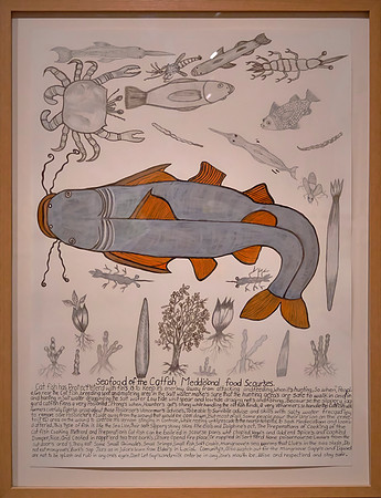 Her themes include sunrises, bushfires, family gatherings, edible fruits, sea life, and hunting practices.