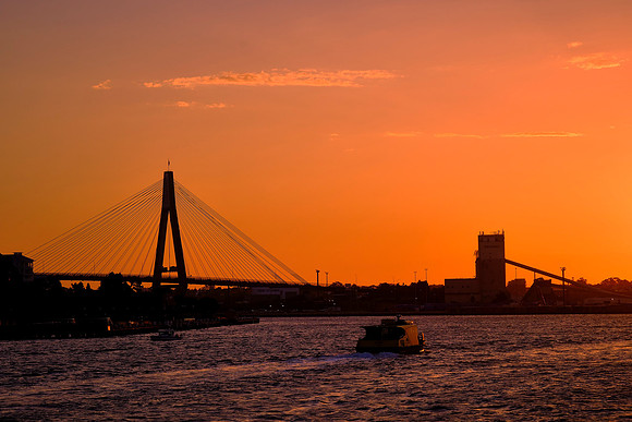 Sunset over Sydney Harbor, Australia.