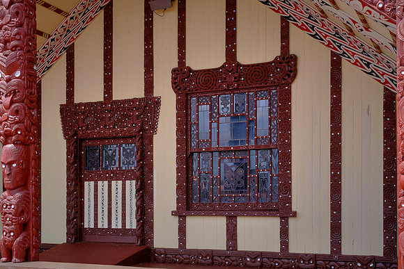 At the center is the Tamatekapua meeting house, named for chief and captain of the Te Arawa canoe.