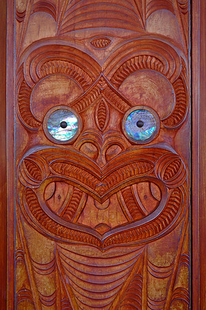 This traditional Mäori wood carving is known as Whakaio Räkau and is in the church.