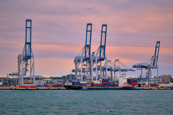 And we returned across Waitemata Harbor to the mainland past these 270 ft tall ship-to-shore container cranes.