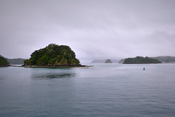 We traveled by ferry around the Bay of Islands in somewhat inclement weather.