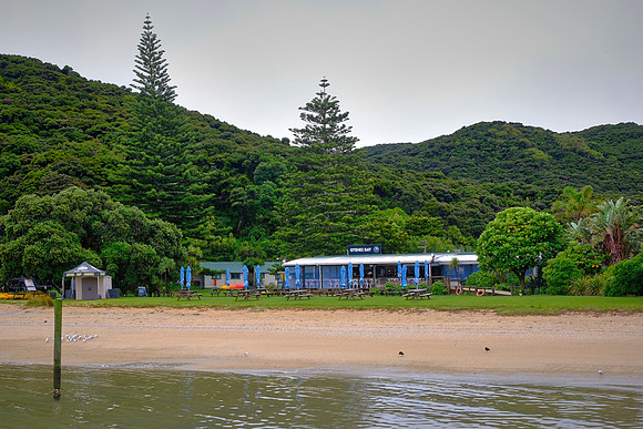 We took a break on Otehei Bay and visited the cafe and bar --- in the rain.