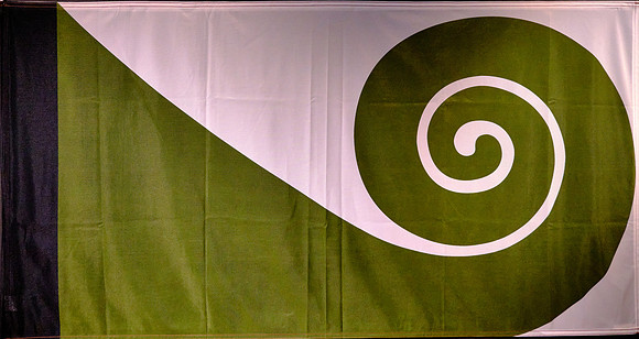 Hundertwasser designed an alternative flag for New Zealand called the Koru flag resembling an unfurling silver fern.