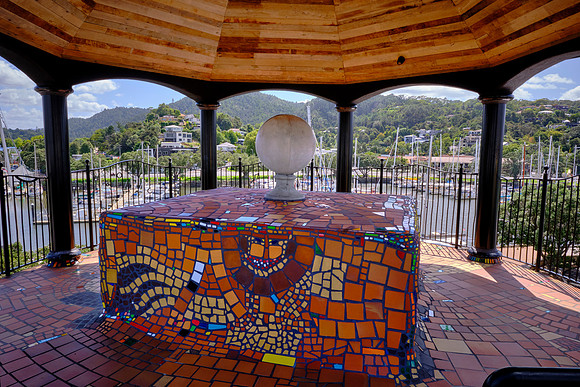 The gallery has a roof section with this golden cupola and views over the marina.