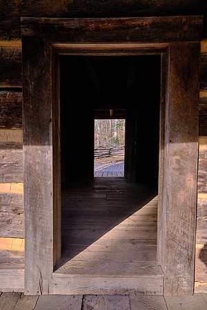 The cabin is held together by gravity and notched corners – it does not have pegs or nails to hold it together.