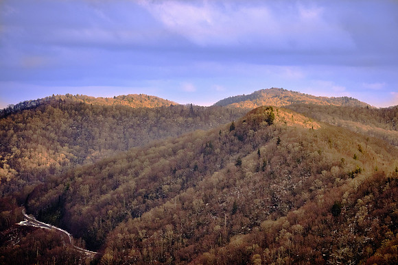 Newfound Gap Overlook, highway 441 at sunset.