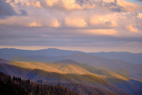 Newfound Gap Overlook, highway 441 at sunset.