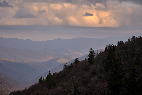 Newfound Gap Overlook, highway 441 at sunset.
