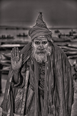 2014 February, Hindu holy man, Ganges River, Varanasi, India