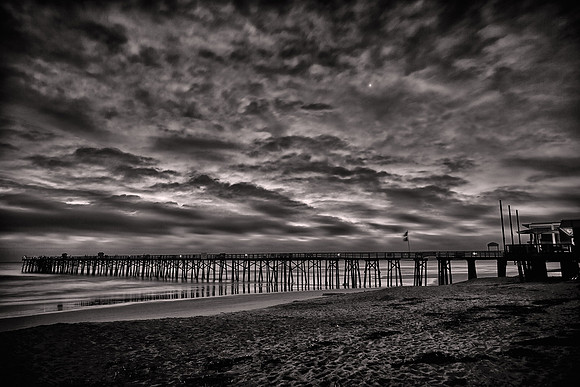 2015 December, moonset at sunrise Flagler Beach Pier, Flagler Beach, Florida
