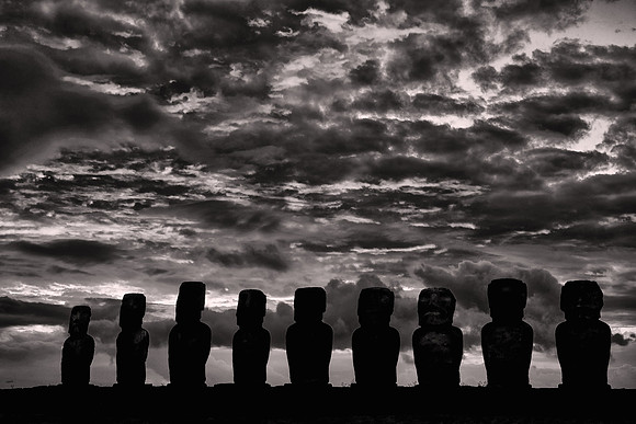 2016 October, sunrise, Moai, Easter Island, Eastern Polynesia, Chile