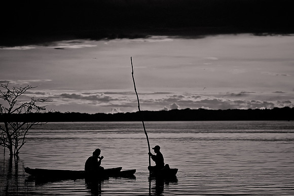 2011 May, sunset fishermen, Amazon River, Peru