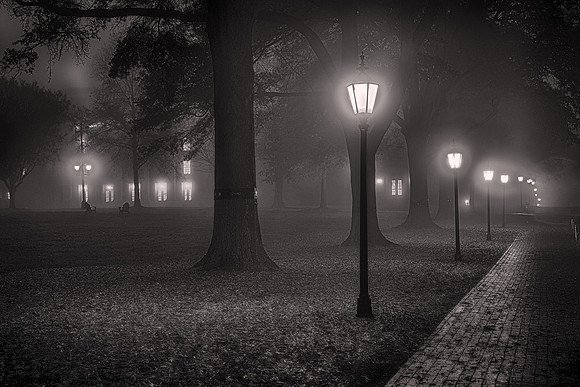 2013 November, fog over Davidson College, Davidson, North Carolina