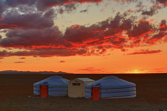 Sunset over Dream Gobi Camp, Gobi Desert, southern Mongolia