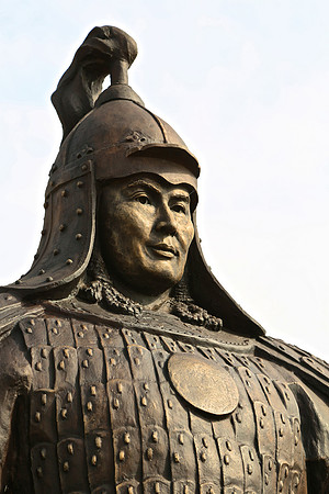 Chinggis Khan (1162-1227) guarded by loyal soldiers.