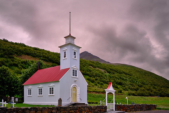 This lovely white painted church next to Laufás turf house was built in 1865.