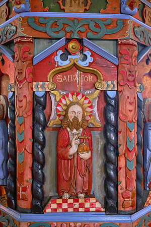 The pulpit dates back to 1698 and depicts the Four Evangelists with Christ.