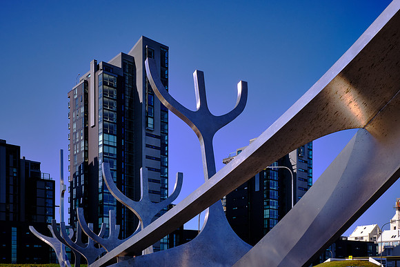 The sculpture is a "vessel of dreams" in the middle of a modern European city.