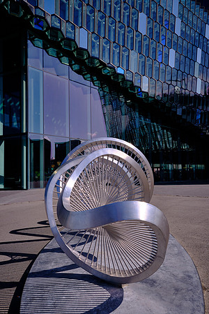 Himinglæva is the stainless-steel sculpture outside the Harpa Concert Hall.