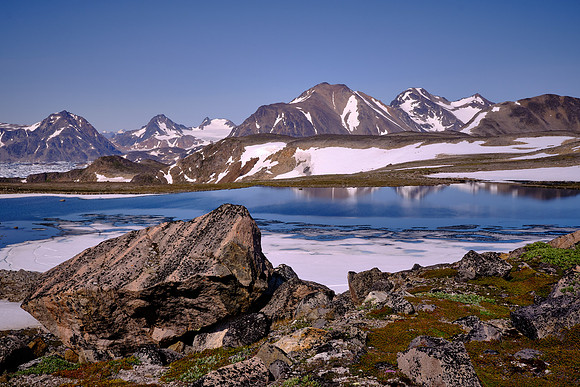 We hiked south from Kulusuk to Mt. Isikajia and several alpine lakes.