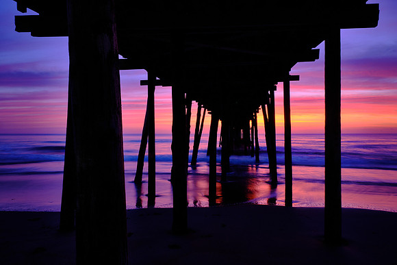 2023 April 22.  Sunrise over Nags Head Fishing Pier, North Carolina.